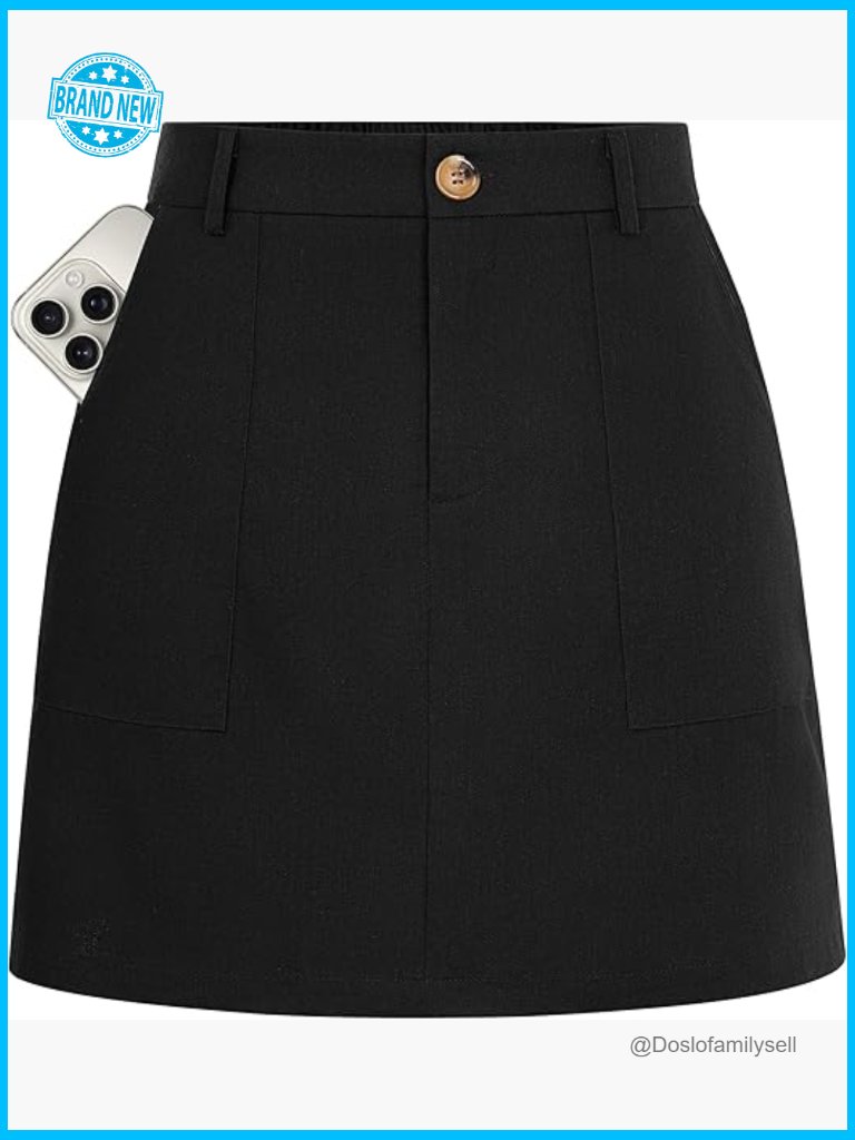 High Waisted Linen Blend Skort With Built-In Shorts And Pockets A-Line Mini